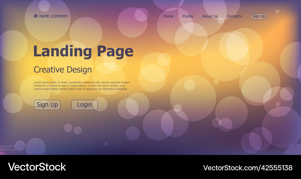 Landing page one creative bokeh website web vector image