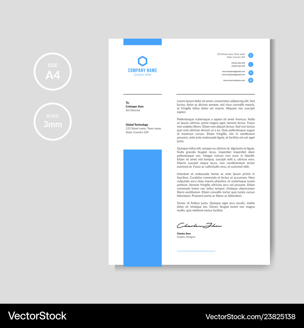 Modern Blue Letterhead Template Vector Image