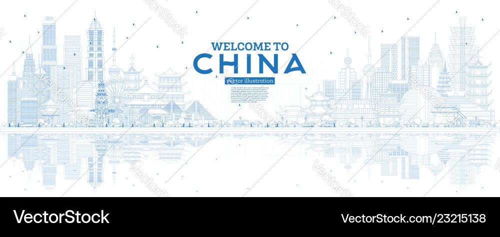 Outline china skyline with blue buildings Outline china skyline with blue buildings vector image