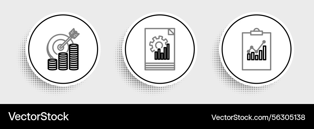 Set line clipboard with graph chart target coin Set line clipboard with graph chart target coin vector image