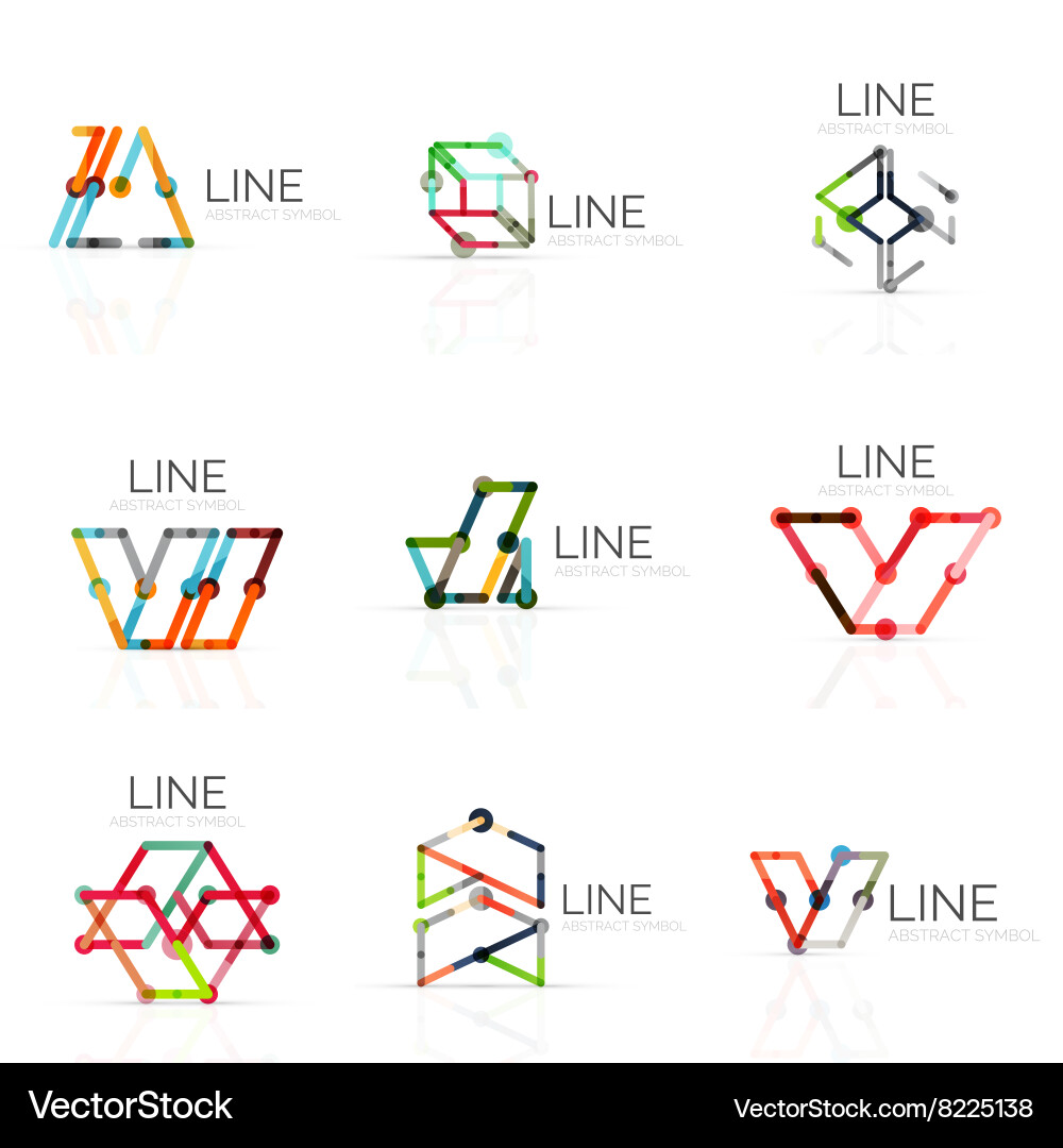 Set of linear abstract logos connected Vector Image