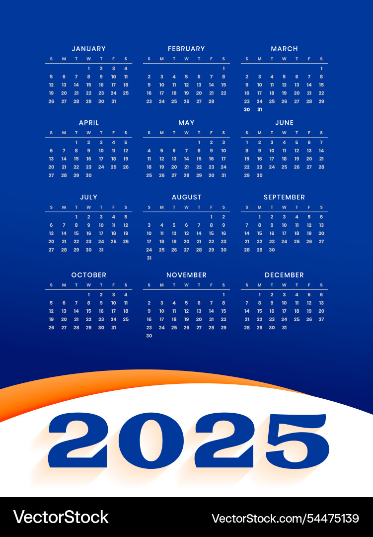 2025 annual business calendar template in Vector Image