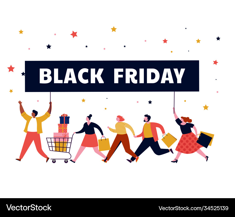 Black friday mega sale banner scene with a crowd Black friday mega sale banner scene with a crowd vector image