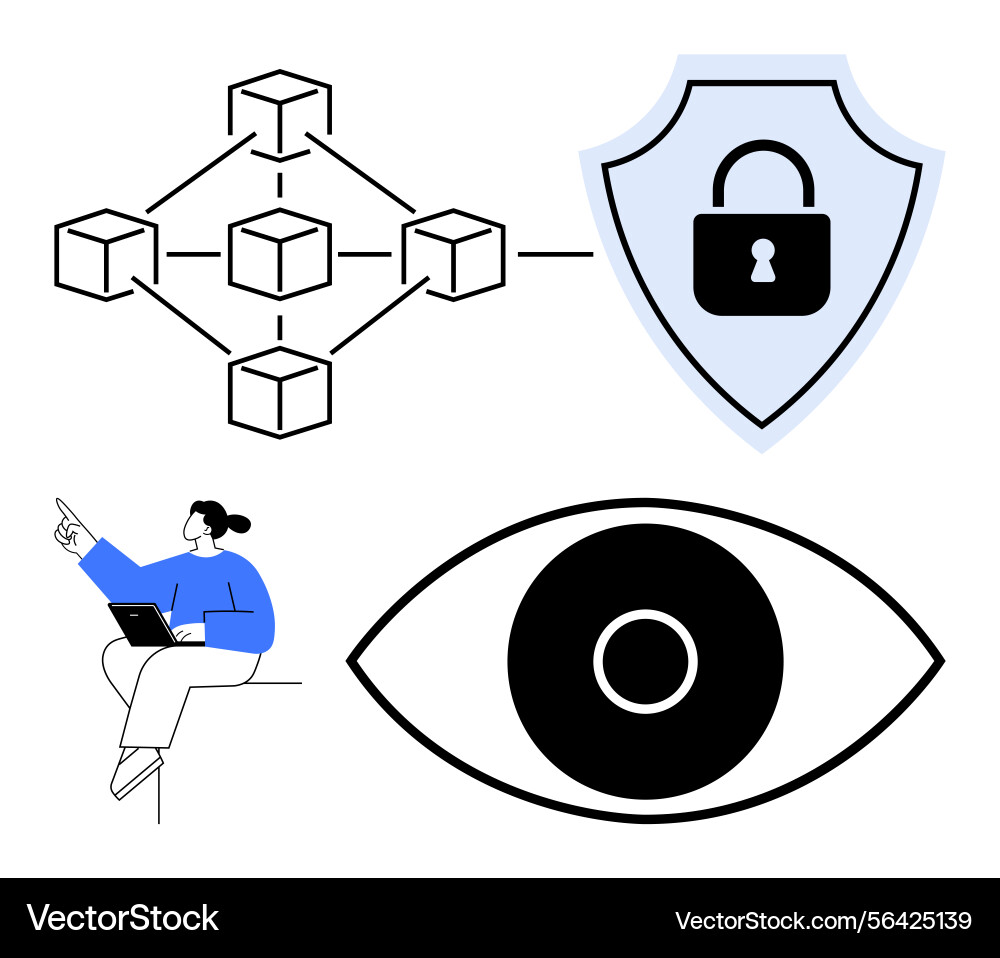 Blockchain network with security shield lock Vector Image