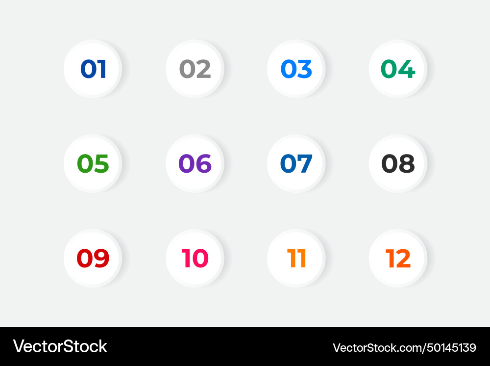 Bullet points numbers from one to twelve Vector Image