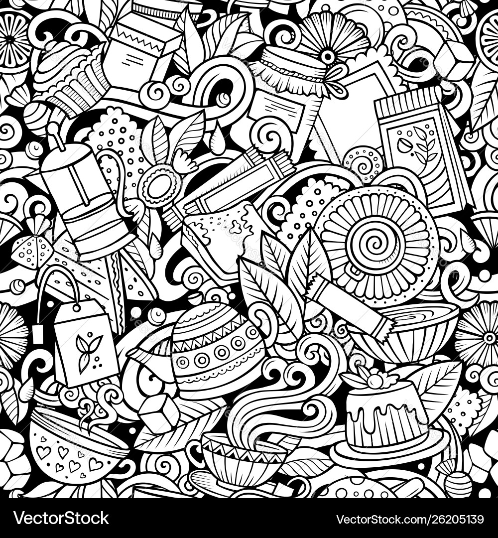 Cartoon cute doodles hand drawn tea house seamless Cartoon cute doodles hand drawn tea house seamless vector image