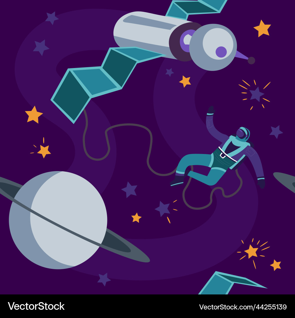 Cosmonaut floating in space satellite and planet Cosmonaut floating in space satellite and planet vector image