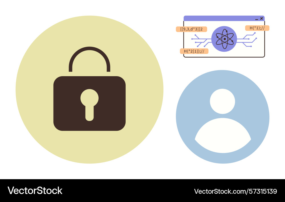 Cybersecurity elements including lock user Cybersecurity elements including lock user vector image