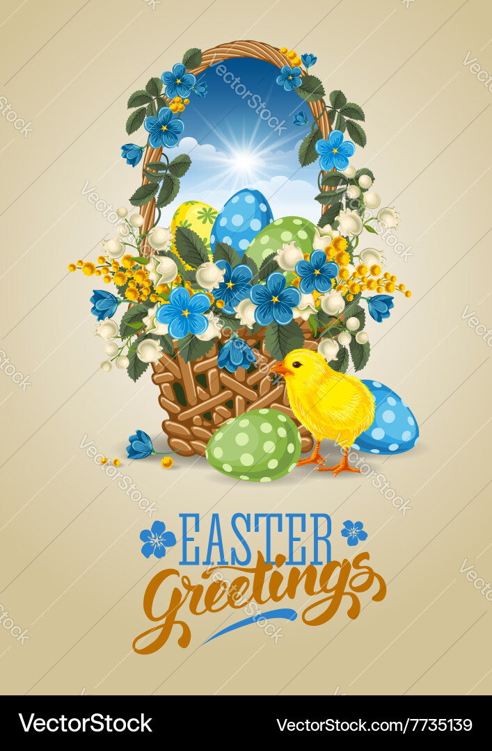 Easter Wicker Basket with Eggs vector image