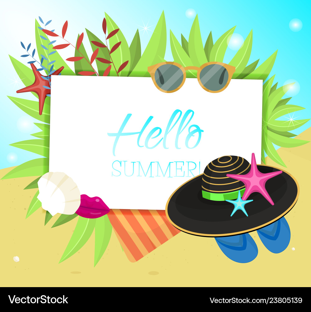 Hello summer typographic on withe square Hello summer typographic on withe square vector image