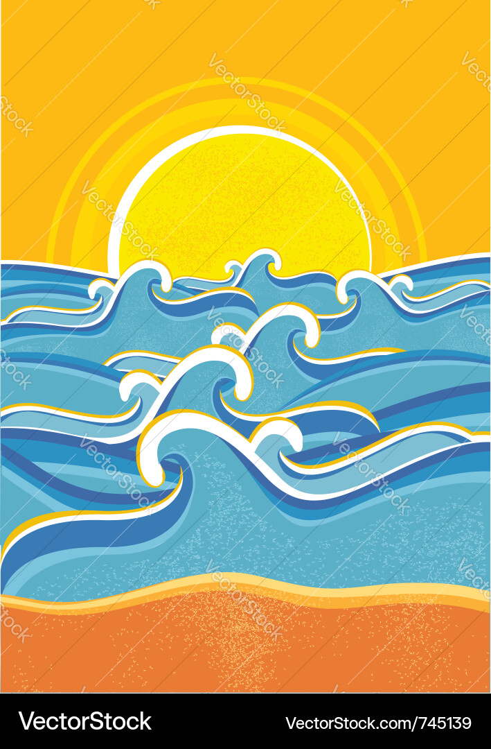 Ocean Waves Vintage Poster Vektorbild