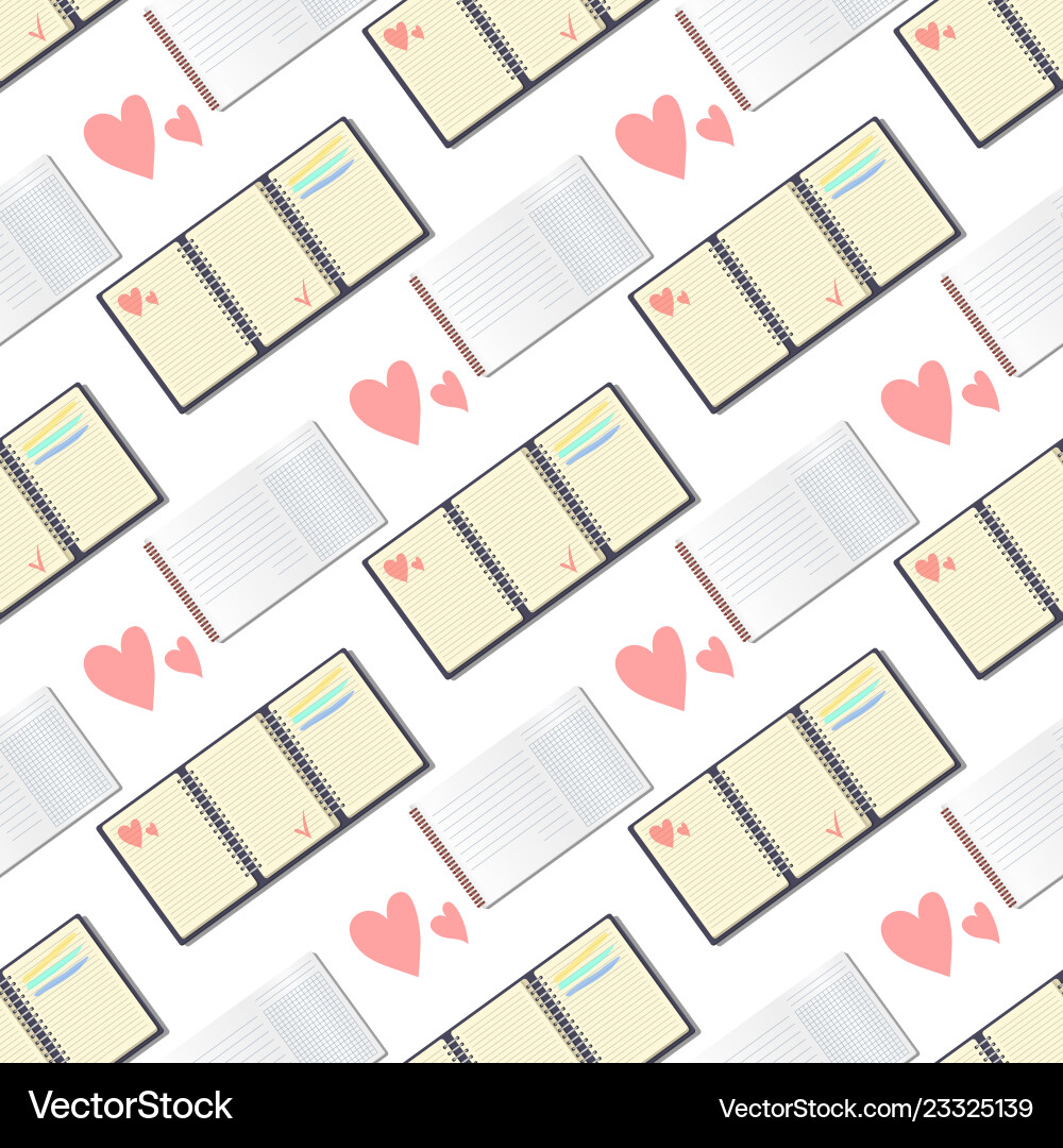 Open realistic notebooks with pages diary seamless Open realistic notebooks with pages diary seamless vector image