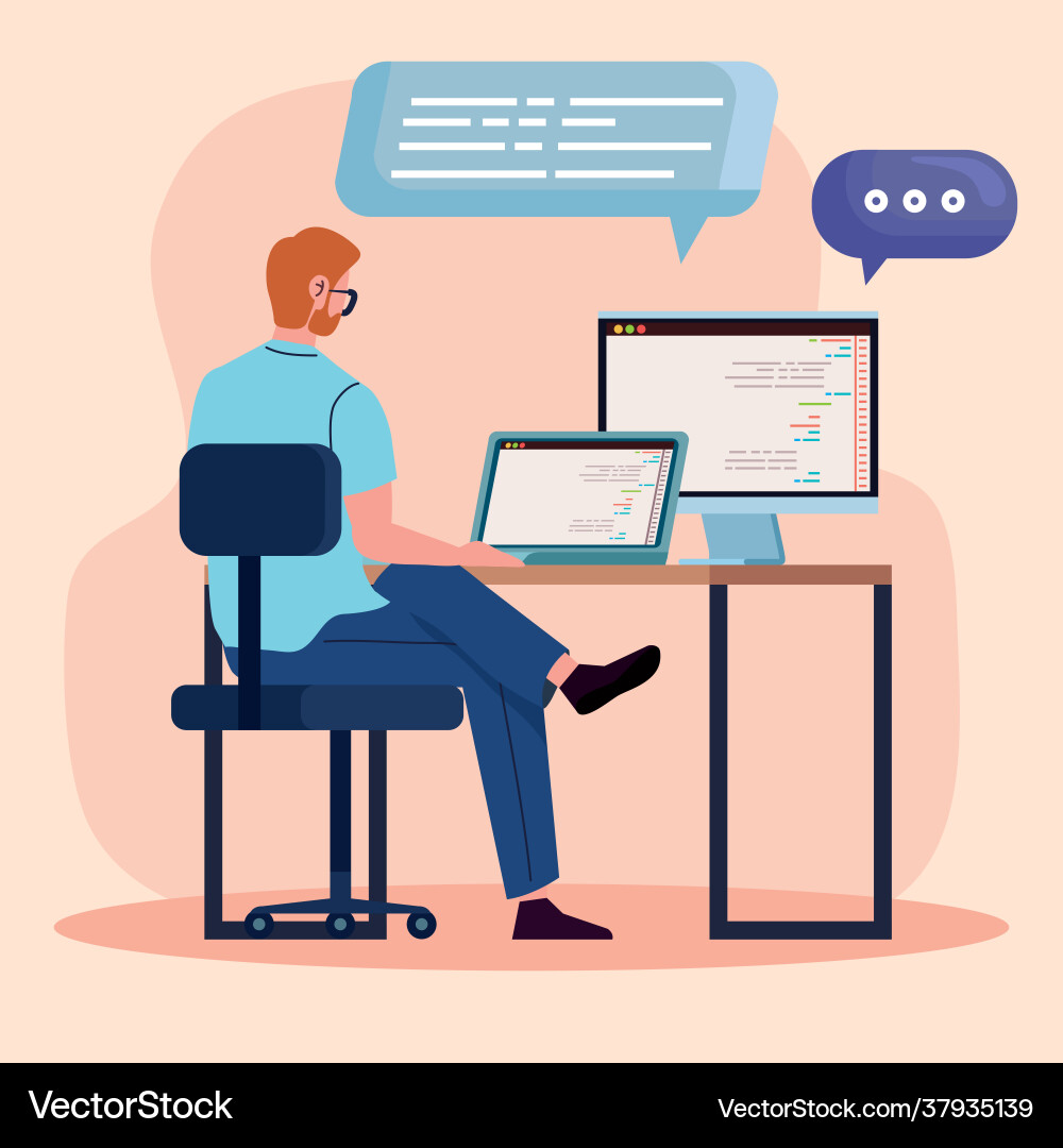 Programmer computers in worksite vector image