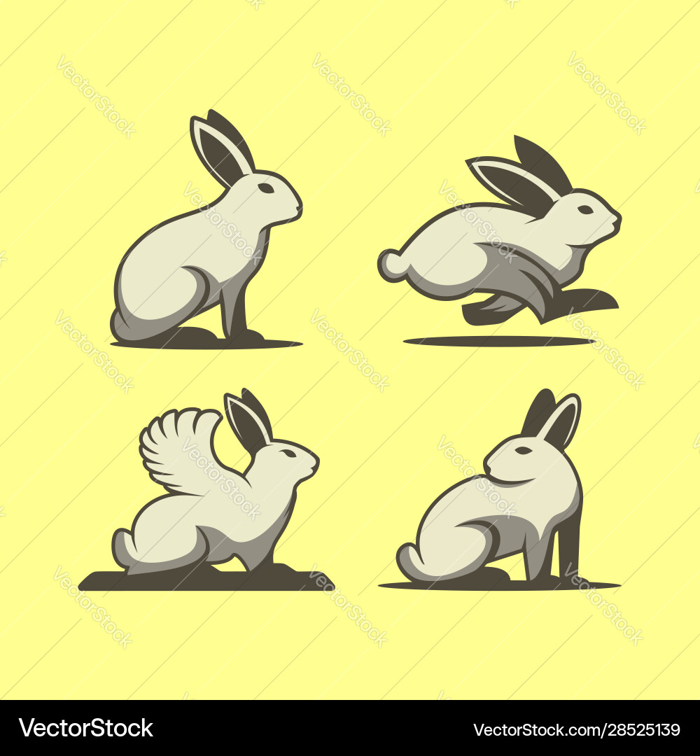 Rabbit set emblem template with four different Vector Image