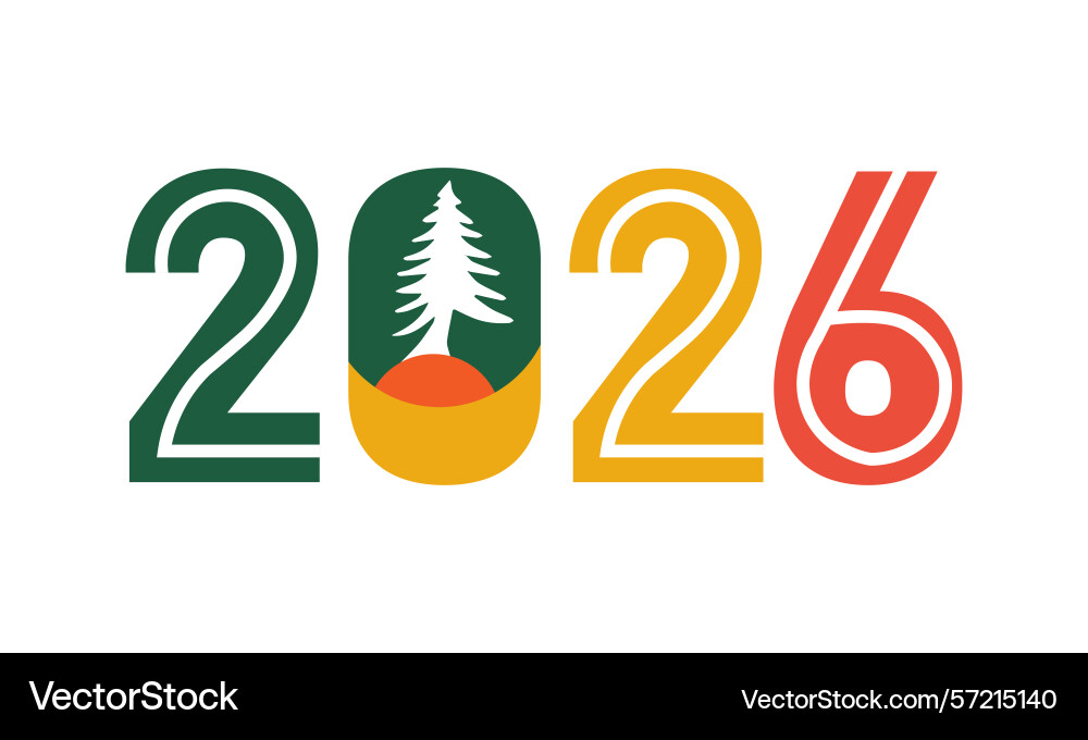 2026 year number text with nature and tree graphic Vector Image