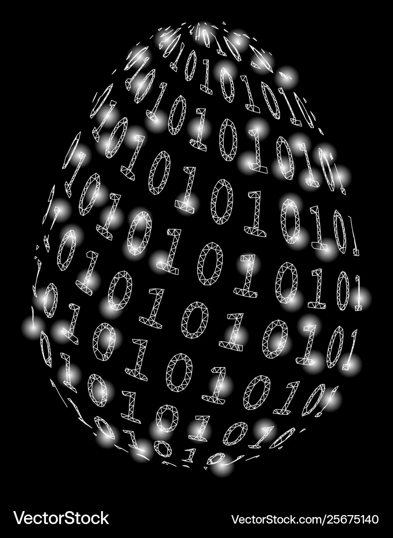Bright mesh carcass binary digital egg with light Bright mesh carcass binary digital egg with light Vector Image