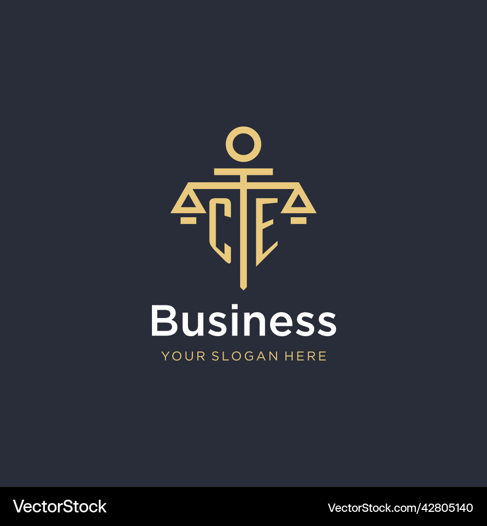 Ce initial monogram logo with scale and pillar Vector Image