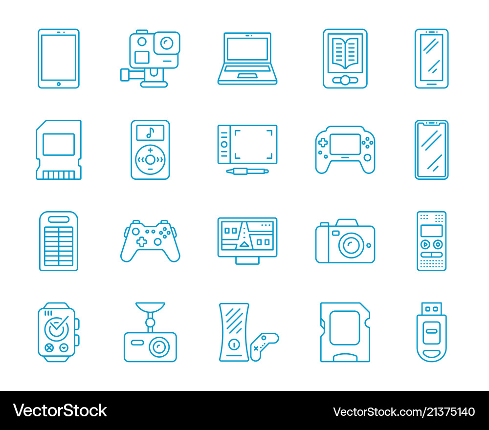 Device simple color line icons set Vector Image