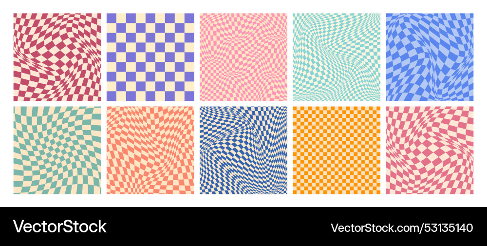 Groovy checkered pattern colorful distorted tiled Groovy checkered pattern colorful distorted tiled vector image