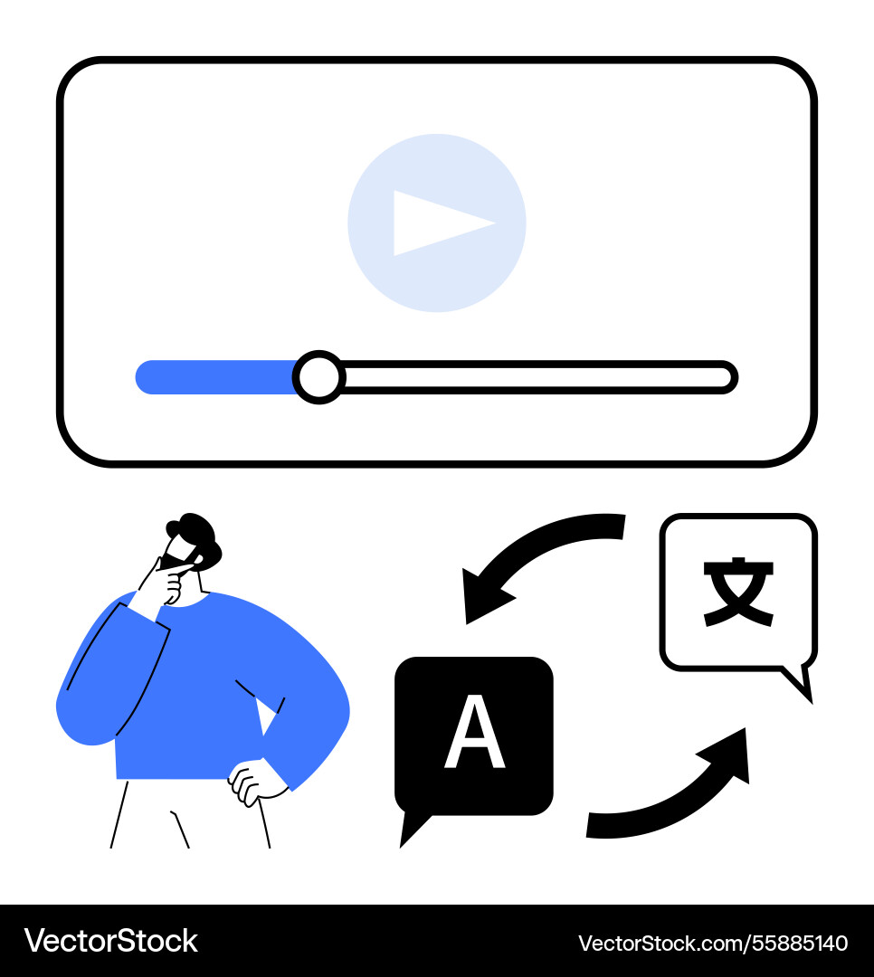 Language learning process through video content Language learning process through video content vector image