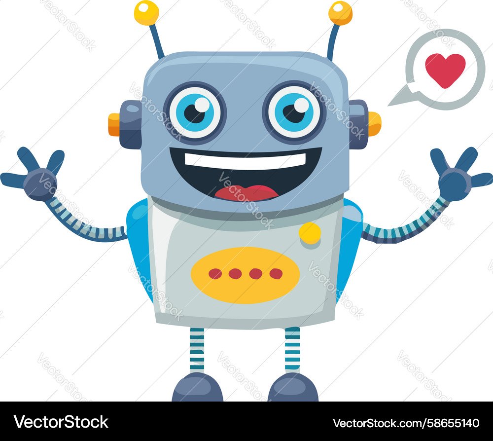 Loving robot with heart symbol expressing ai Vector Image