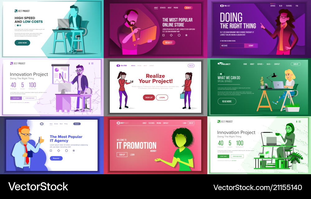 Main web page set design website business Vector Image