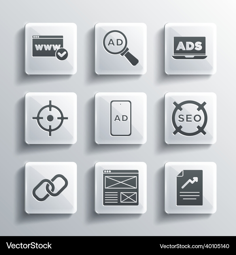 Set browser window document with graph chart seo Vector Image