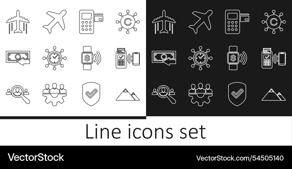 Set line mountains pos terminal clock Set line mountains pos terminal clock vector image