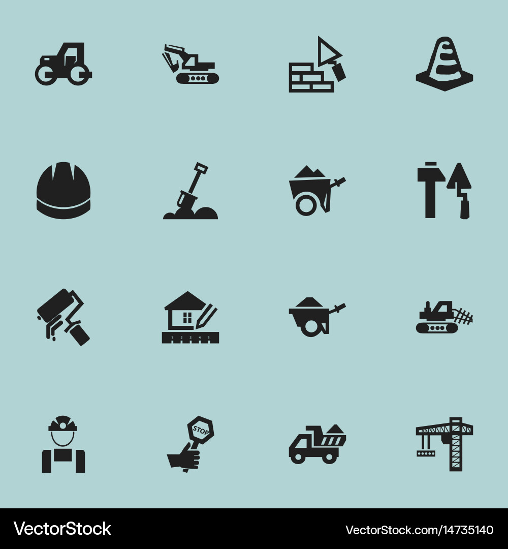 Set of 16 editable building icons includes vector image