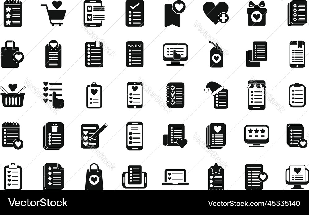 Wishlist icons set simple document page Vector Image