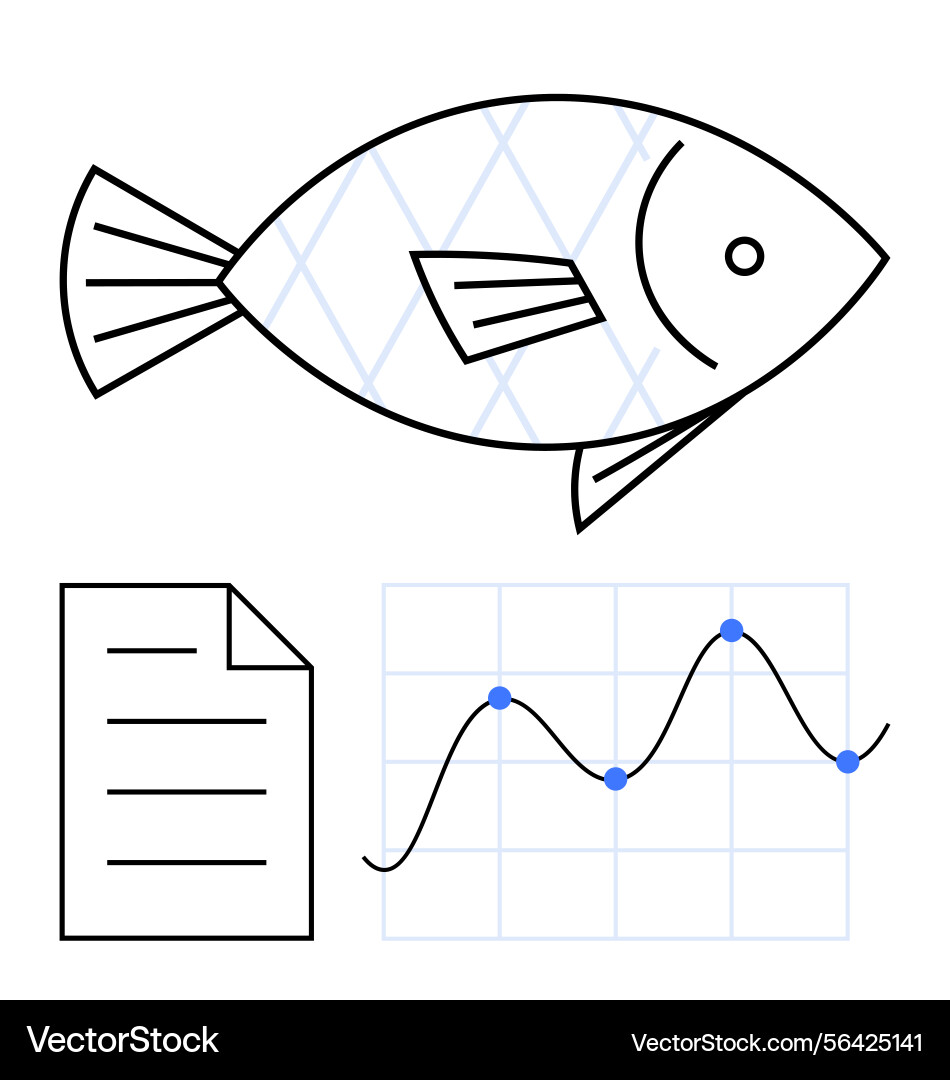 Fish diagram with document and line graph Fish diagram with document and line graph vector image