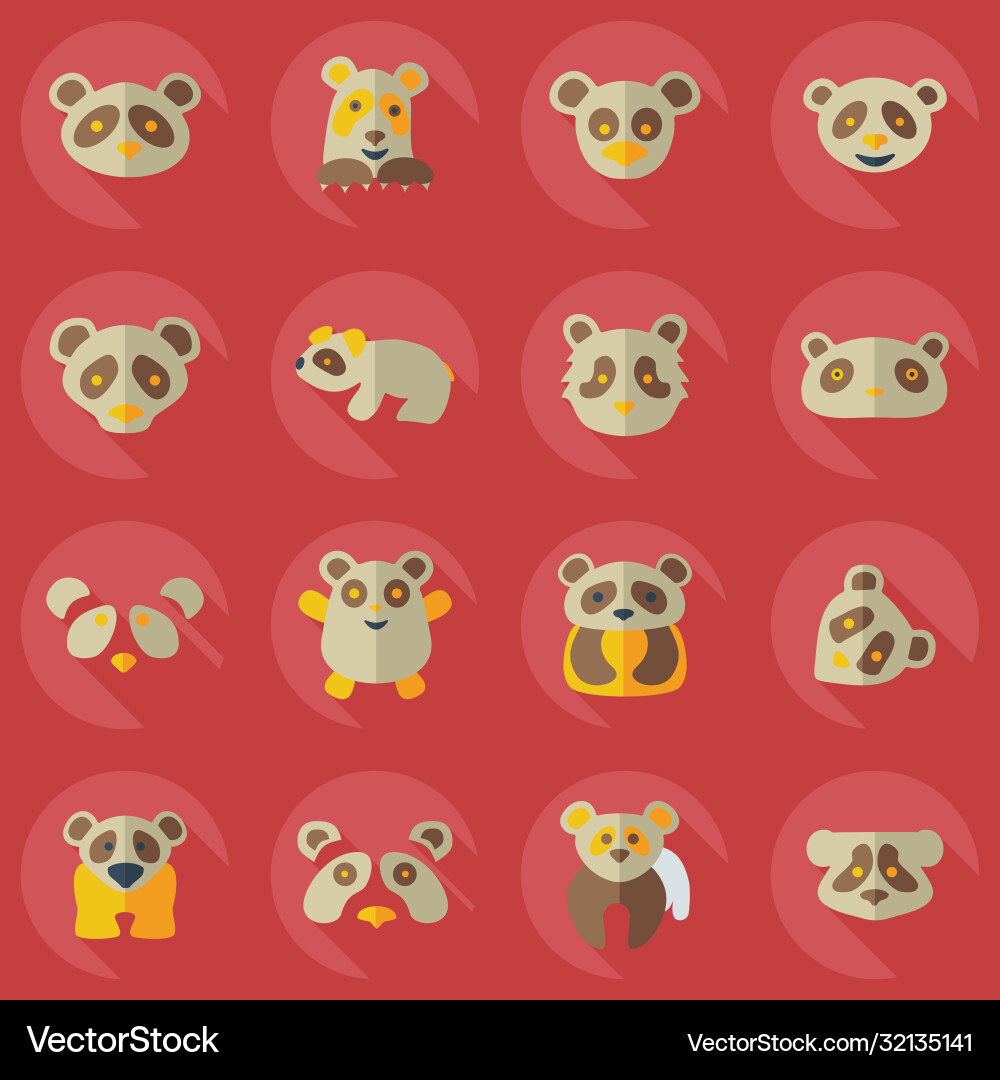 Flat concept set modern design with shadow pandas vector image