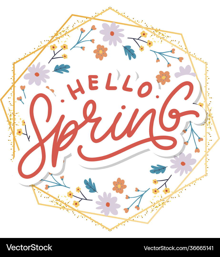Hello spring flowers text background frame Hello spring flowers text background frame Vector Image