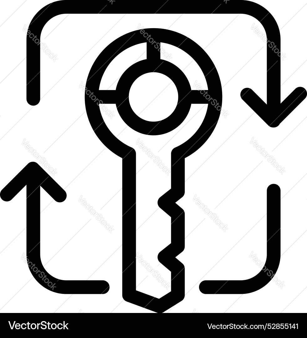Key representing data encryption process with up Key representing data encryption process with up vector image