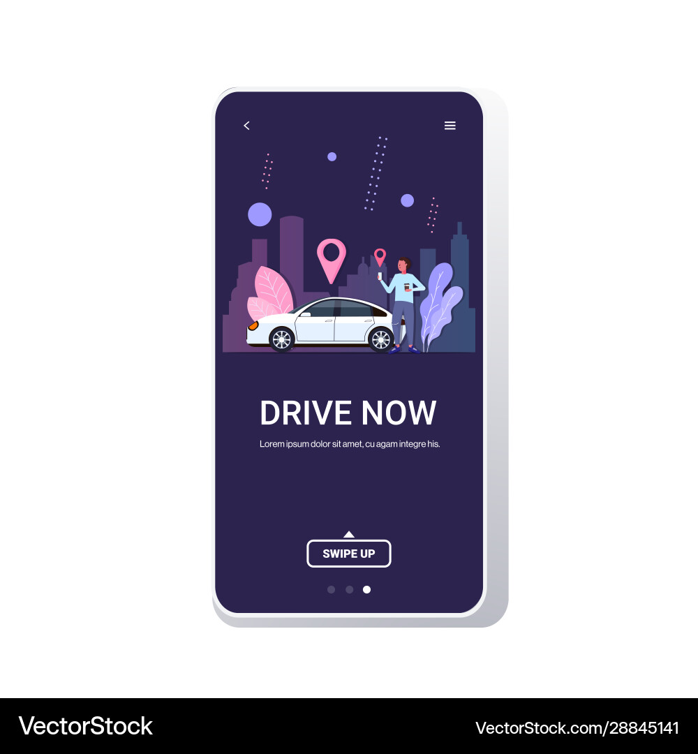 Man using mobile app online ordering taxi car Man using mobile app online ordering taxi car vector image