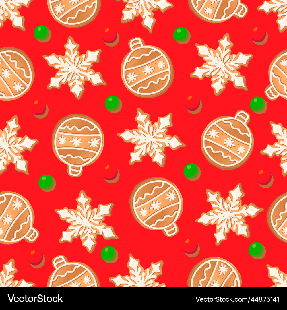 Seamless pattern with ginger cookies on a red Vector Image