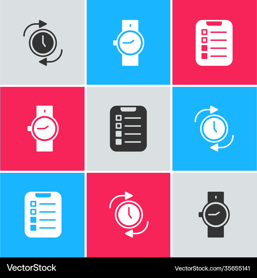 Set clock with arrow wrist watch and to do list Set clock with arrow wrist watch and to do list Vector Image