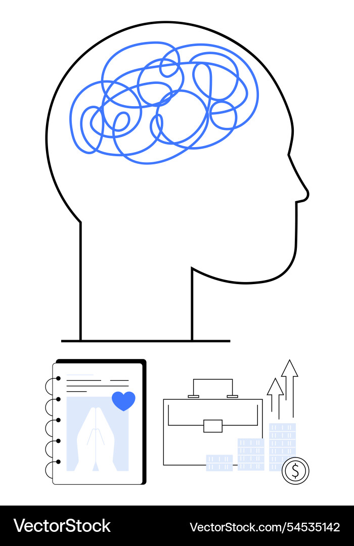 Abstract representation of complex thoughts inside Abstract representation of complex thoughts inside vector image