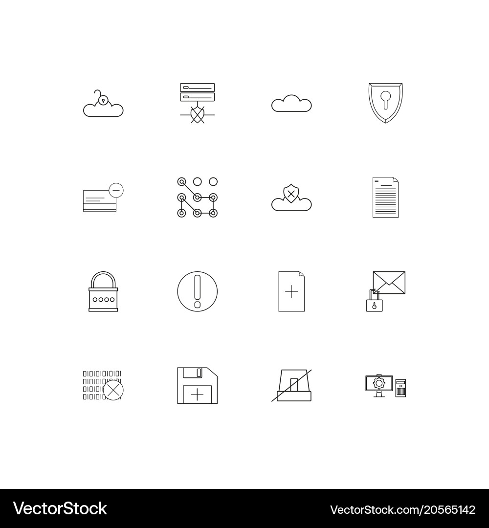 Cyber security simple linear icons set outlined vector image