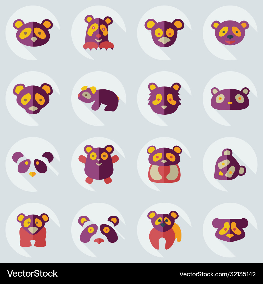 Flat concept set modern design with shadow pandas Flat concept set modern design with shadow pandas vector image
