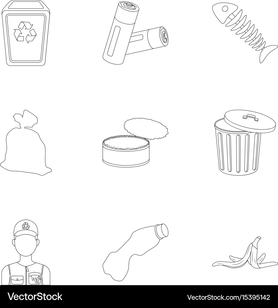 Trash and garbage set icons in outline style big Vector Image
