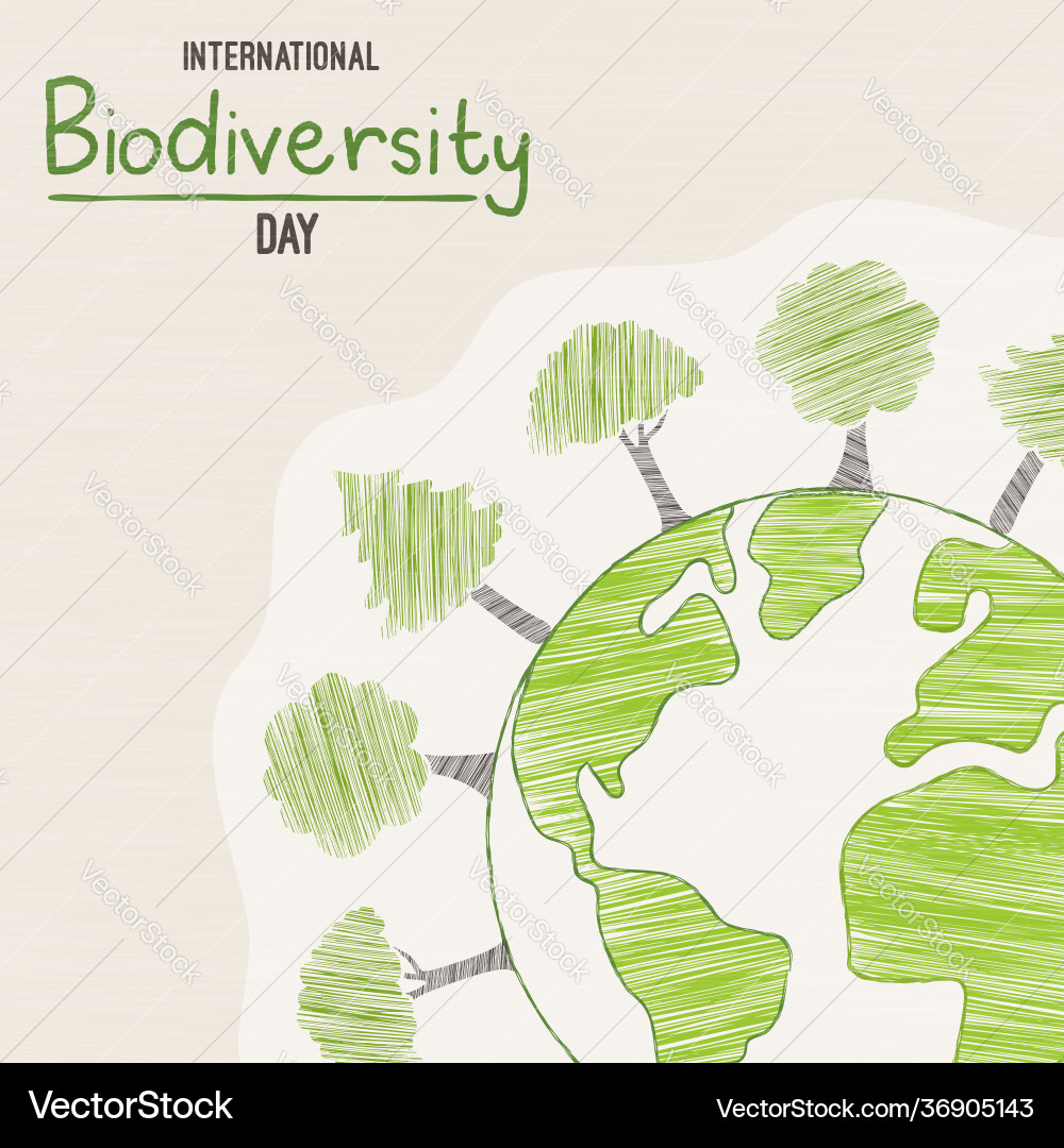 Biodiversity day may 22 green tree planet card Biodiversity day may 22 green tree planet card vector image