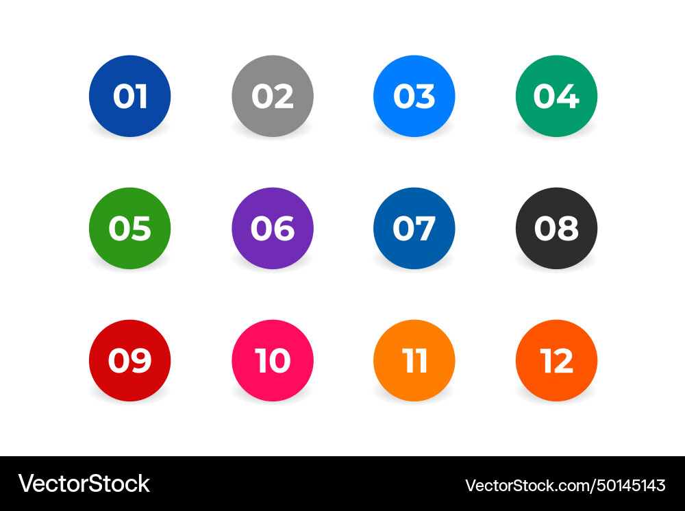 Bullet points numbers from one to twelve Vector Image