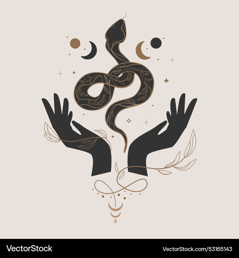 Esoteric art with a snake moon and open Vector Image