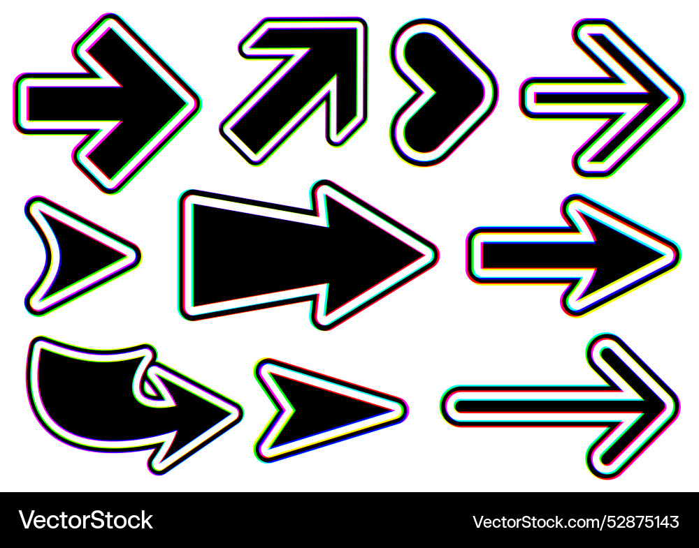 Glitch effect arrow icons with distortion Glitch effect arrow icons with distortion vector image