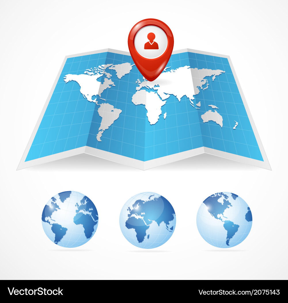 Map icon and globe pin pointer vector image