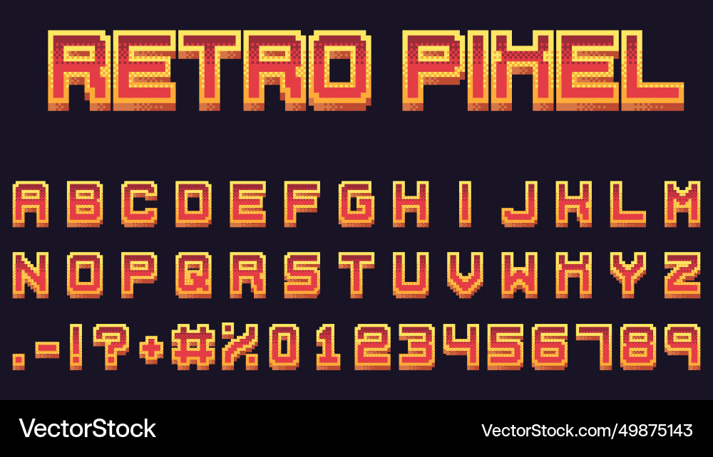 Retro pixel game font arcade 16-bit 3d Vector Image