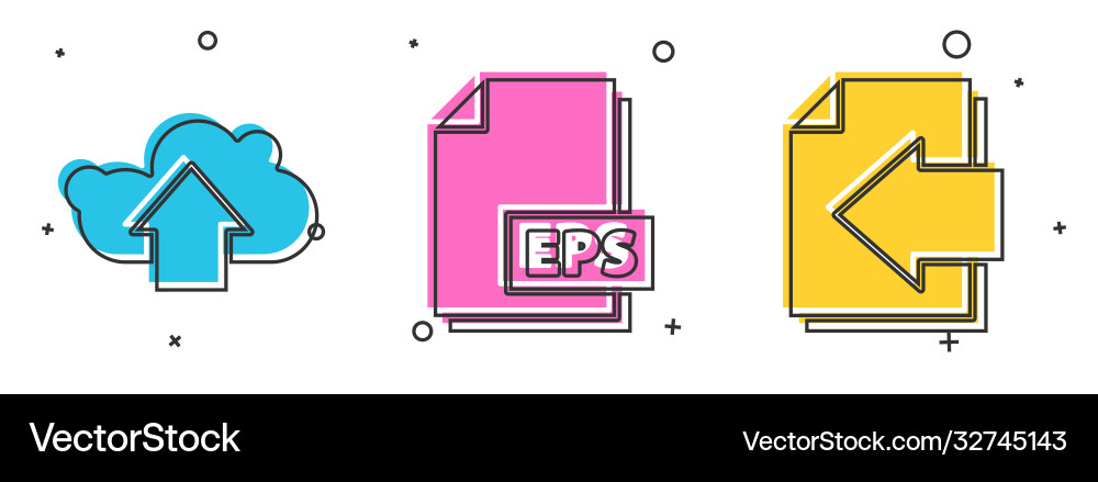 Set cloud upload eps file document and next page Vector Image