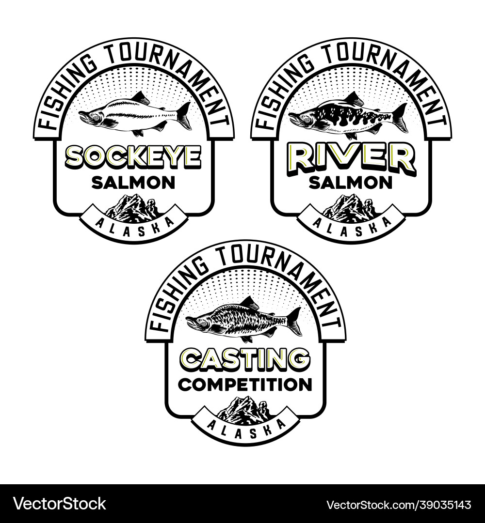 Set vintage fishing club badge emblem Set vintage fishing club badge emblem vector image