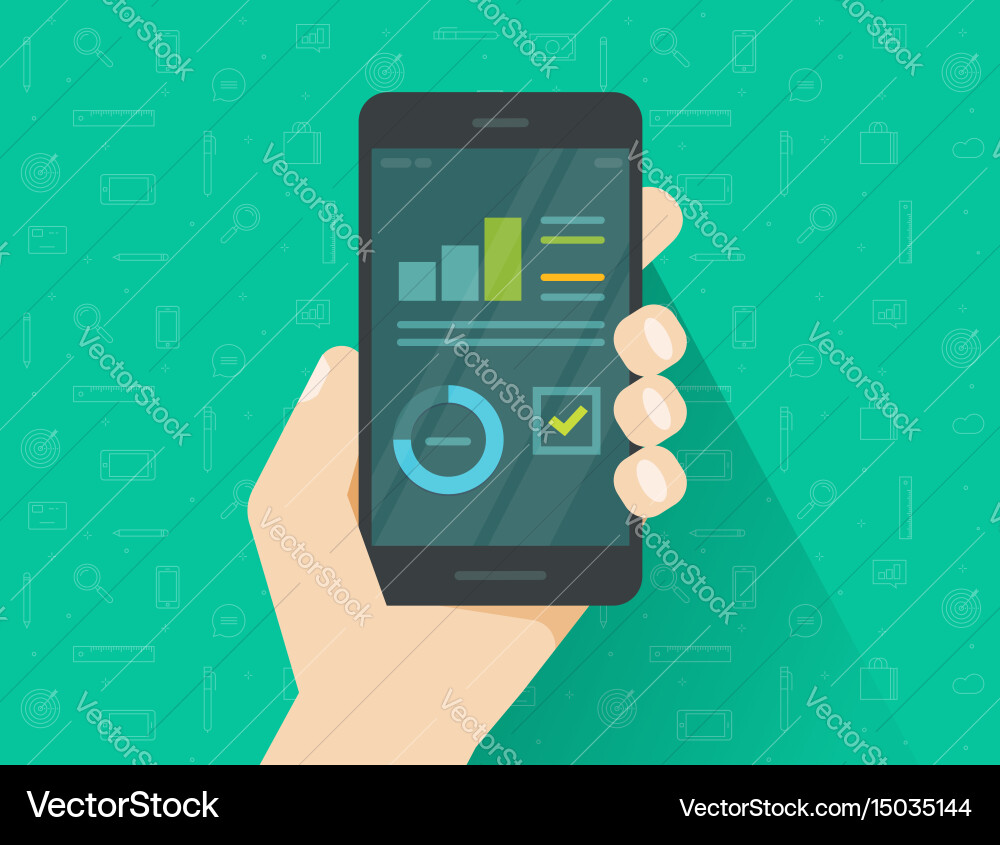 Analytics data on mobile phone screen Royalty Free Vector